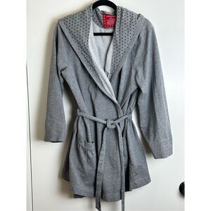 Xhilaration   hooded bathrobe in gray with blue polka dots. Size  L/XL